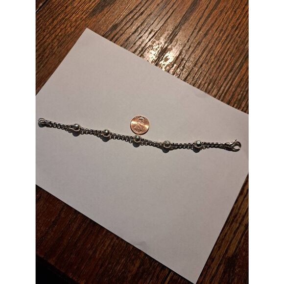 JAI Sterling Silver Box Chain Bracelet 925 Hammered Textured Beads  7" 14.2g - Picture 5 of 5